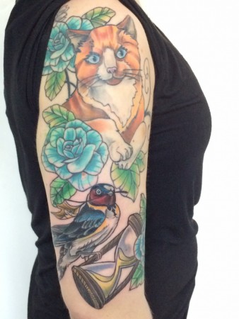 the-pink-elephant-tattoo_katze_und_vogel